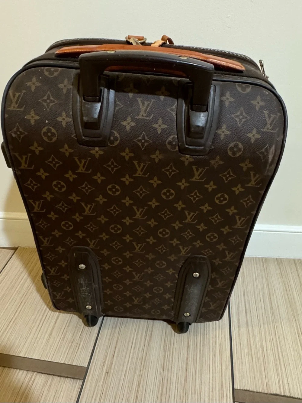 Louis Vuitton Monogram Rolling Suitcase in Brown with Tan Leather Trim
